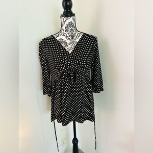 Motherhood Maternity Black Beige Polka Dot 3/4 Sleeve Babydoll V-Neck Top